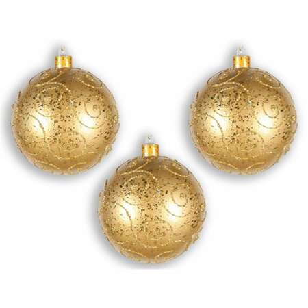 QUEENS OF CHRISTMAS 140 mm Glitter Ornament Ball, Gold , 3PK ORN-BALL-140-GO-3PK